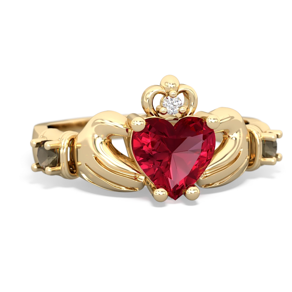 Lab Ruby Claddagh Keepsake 14K Yellow Gold ring R5245