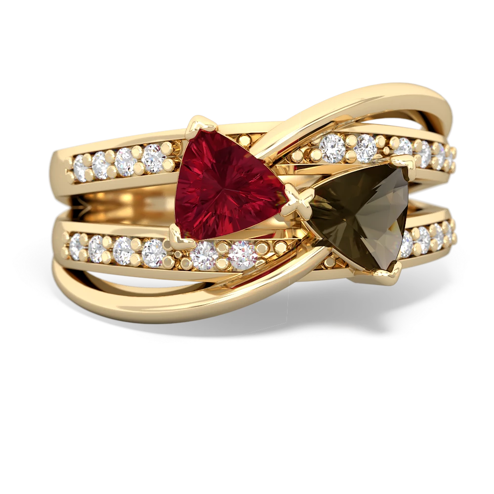 Lab Ruby Bowtie 14K Yellow Gold ring R2360