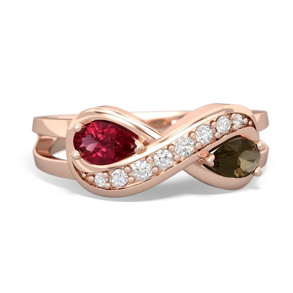 Lab Ruby Diamond Infinity 14K Rose Gold ring R5390