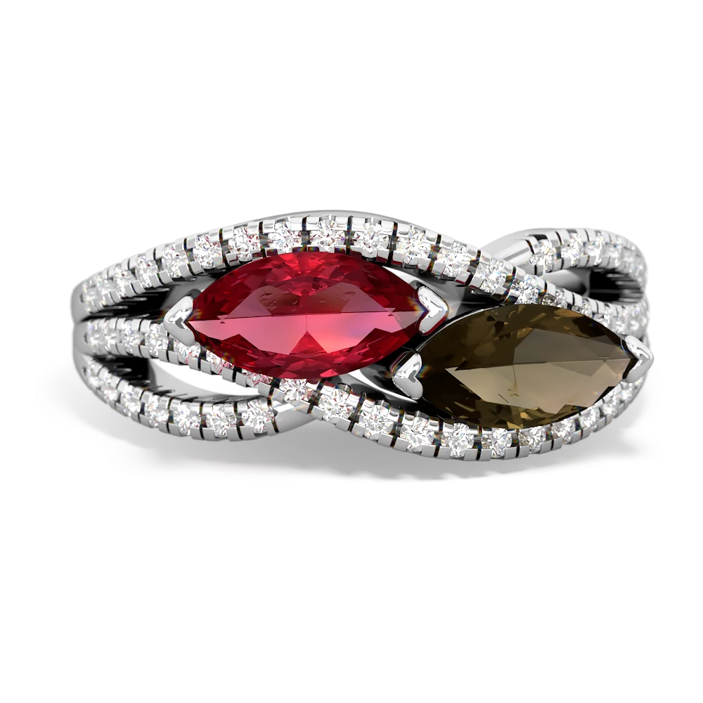 Lab Ruby Diamond Rivers 14K White Gold ring R3070