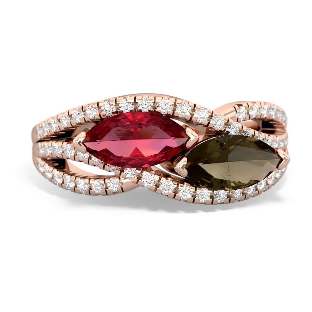 Lab Ruby Diamond Rivers 14K Rose Gold ring R3070