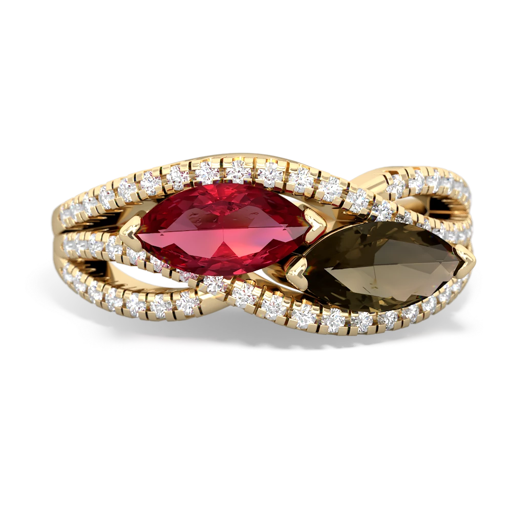 Lab Ruby Diamond Rivers 14K Yellow Gold ring R3070