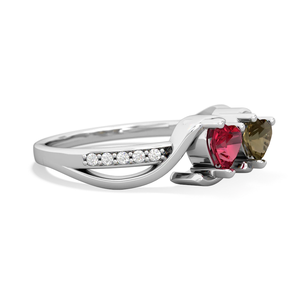 Lab Ruby Side By Side 14K White Gold ring R3090
