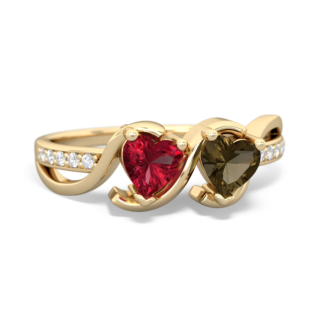 Lab Ruby Side By Side 14K Yellow Gold ring R3090