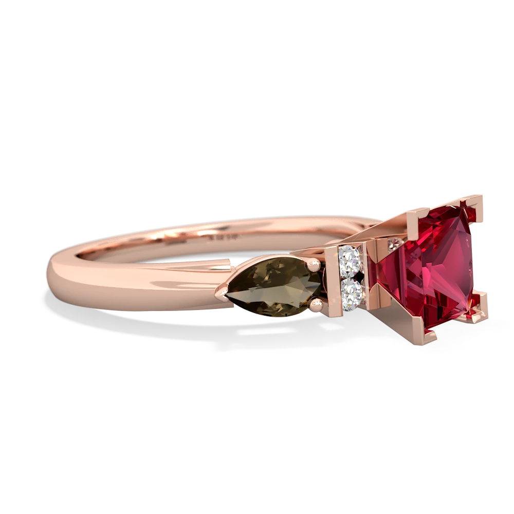 Lab Ruby 6Mm Princess Eternal Embrace Engagement 14K Rose Gold ring C2002