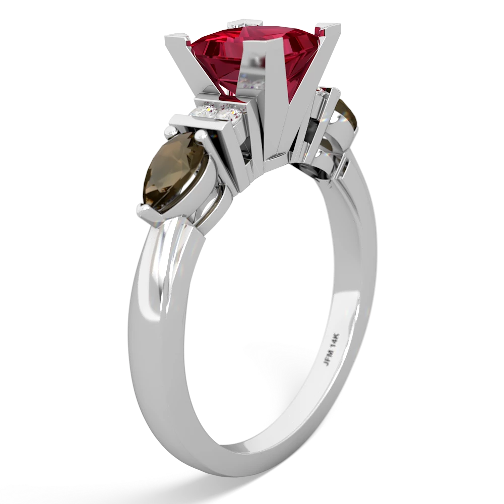 Lab Ruby 6Mm Princess Eternal Embrace Engagement 14K White Gold ring C2002