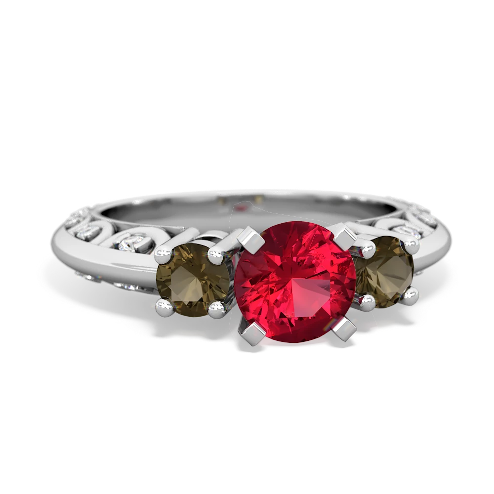 Lab Ruby Art Deco Eternal Embrace Engagement 14K White Gold ring C2003