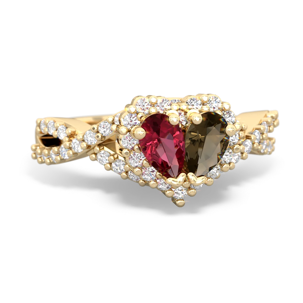 Lab Ruby Diamond Twist 'One Heart' 14K Yellow Gold ring R2640HRT