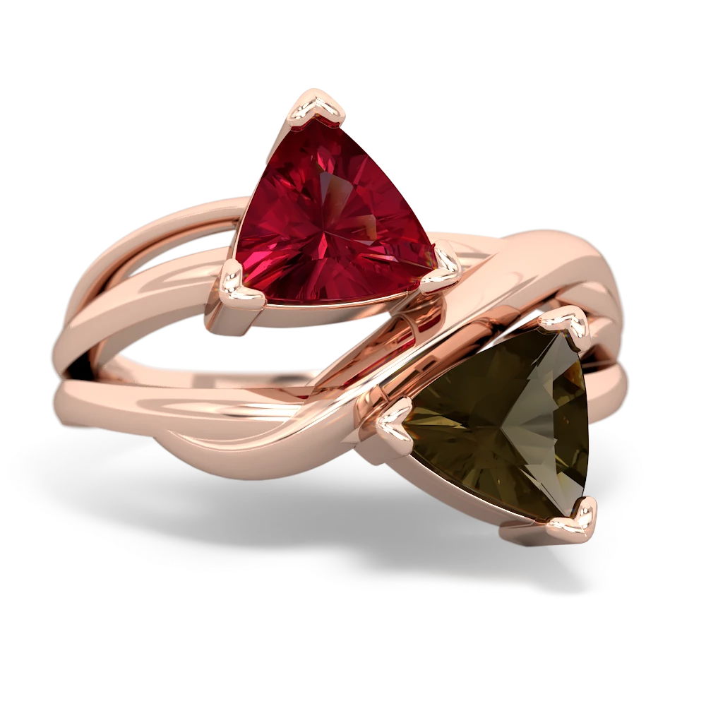 Lab Ruby Split Band Swirl 14K Rose Gold ring R2341