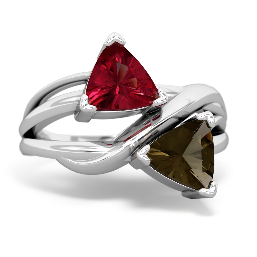 Lab Ruby Split Band Swirl 14K White Gold ring R2341