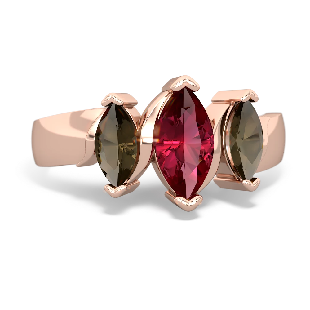 Lab Ruby Three Peeks 14K Rose Gold ring R2433