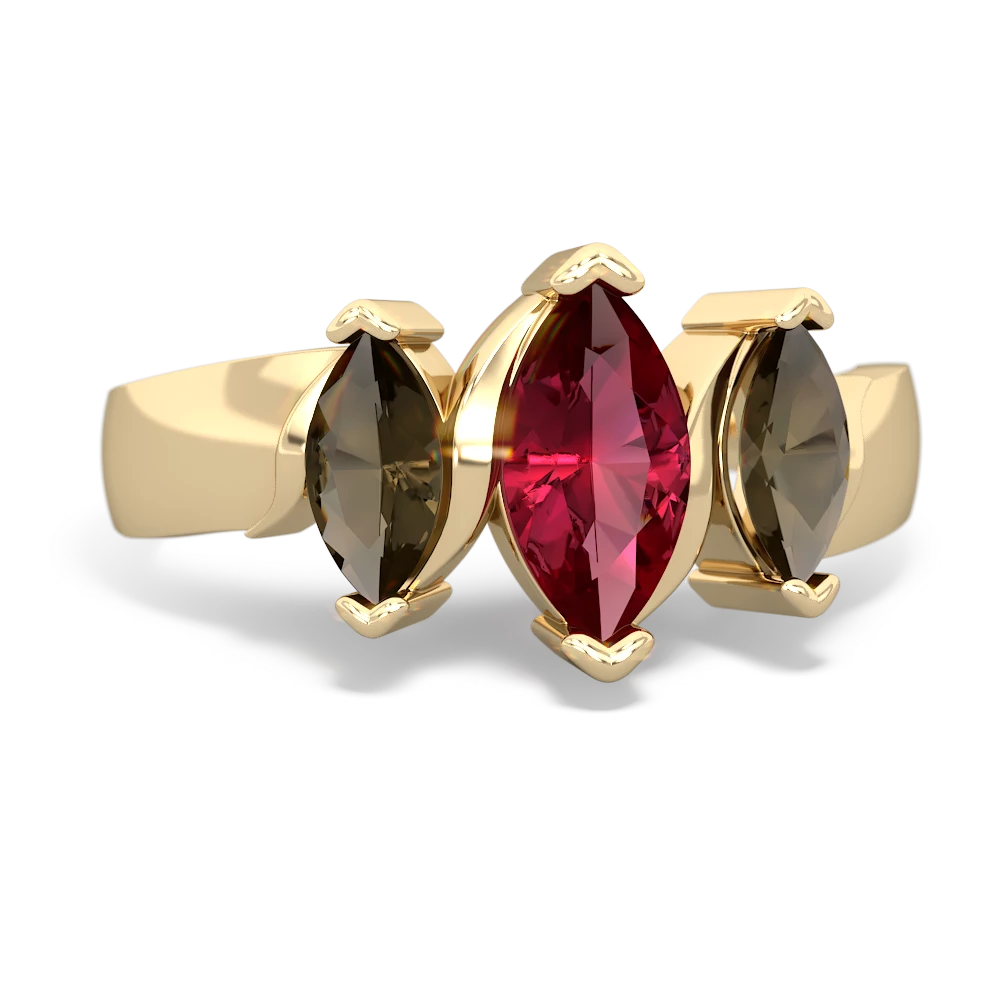 Lab Ruby Three Peeks 14K Yellow Gold ring R2433