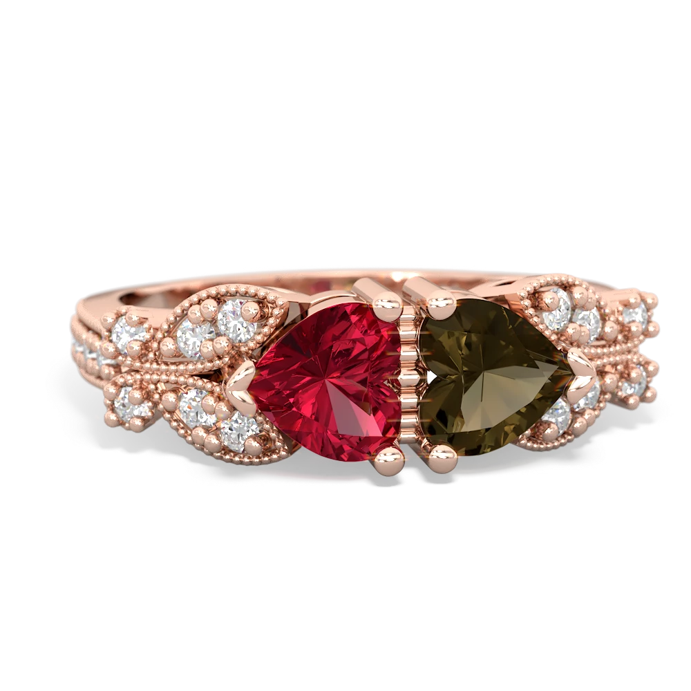 Lab Ruby Diamond Butterflies 14K Rose Gold ring R5601