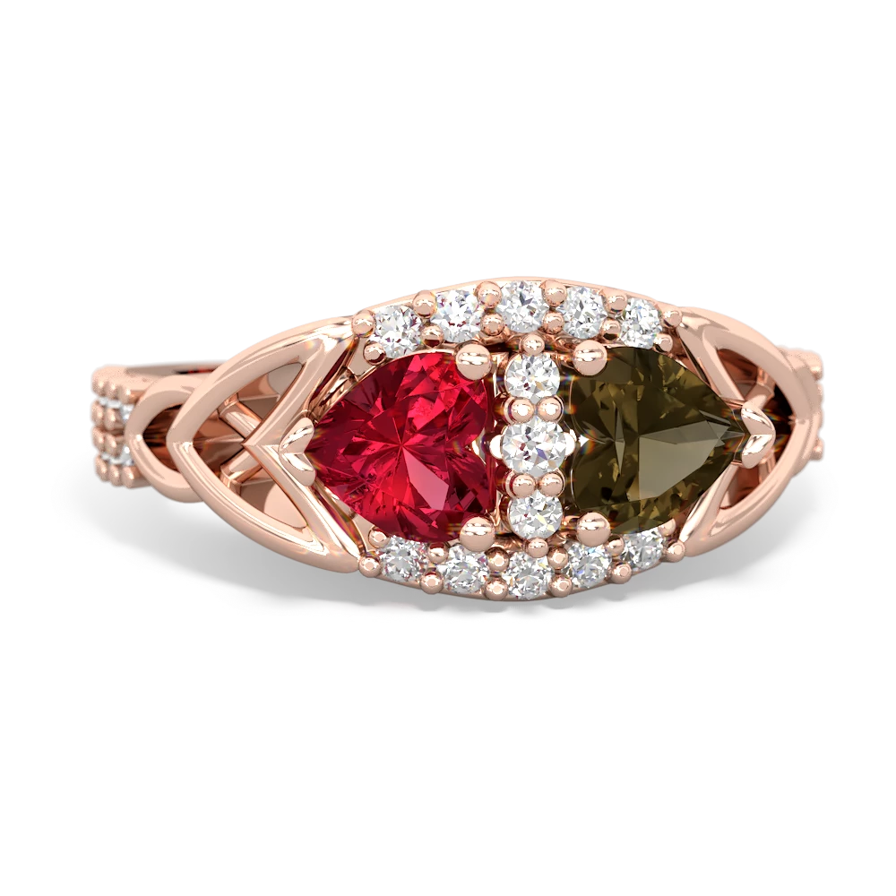 Lab Ruby Sparkling Celtic Knot 14K Rose Gold ring R2645