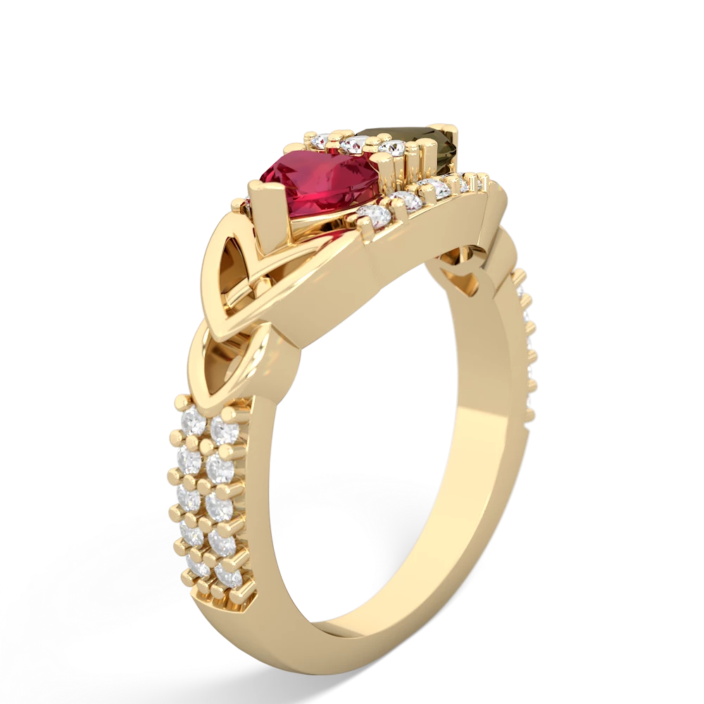 Lab Ruby Sparkling Celtic Knot 14K Yellow Gold ring R2645