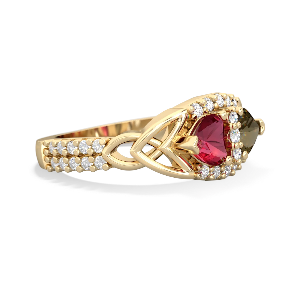 Lab Ruby Sparkling Celtic Knot 14K Yellow Gold ring R2645