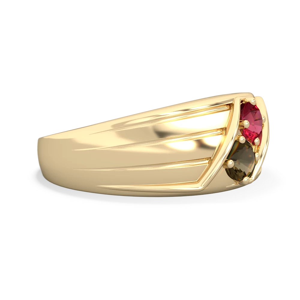 Lab Ruby Men's Streamline 14K Yellow Gold ring R0460