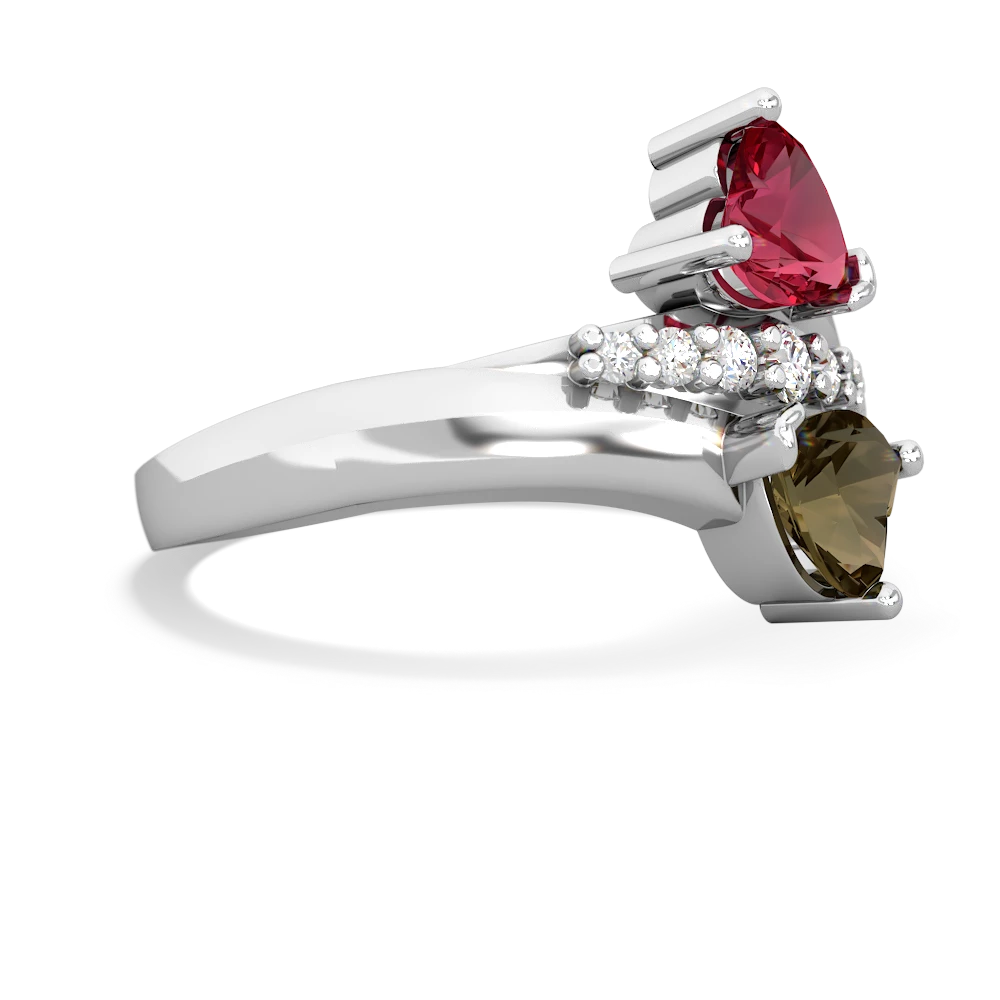 Lab Ruby Heart To Heart 14K White Gold ring R2064