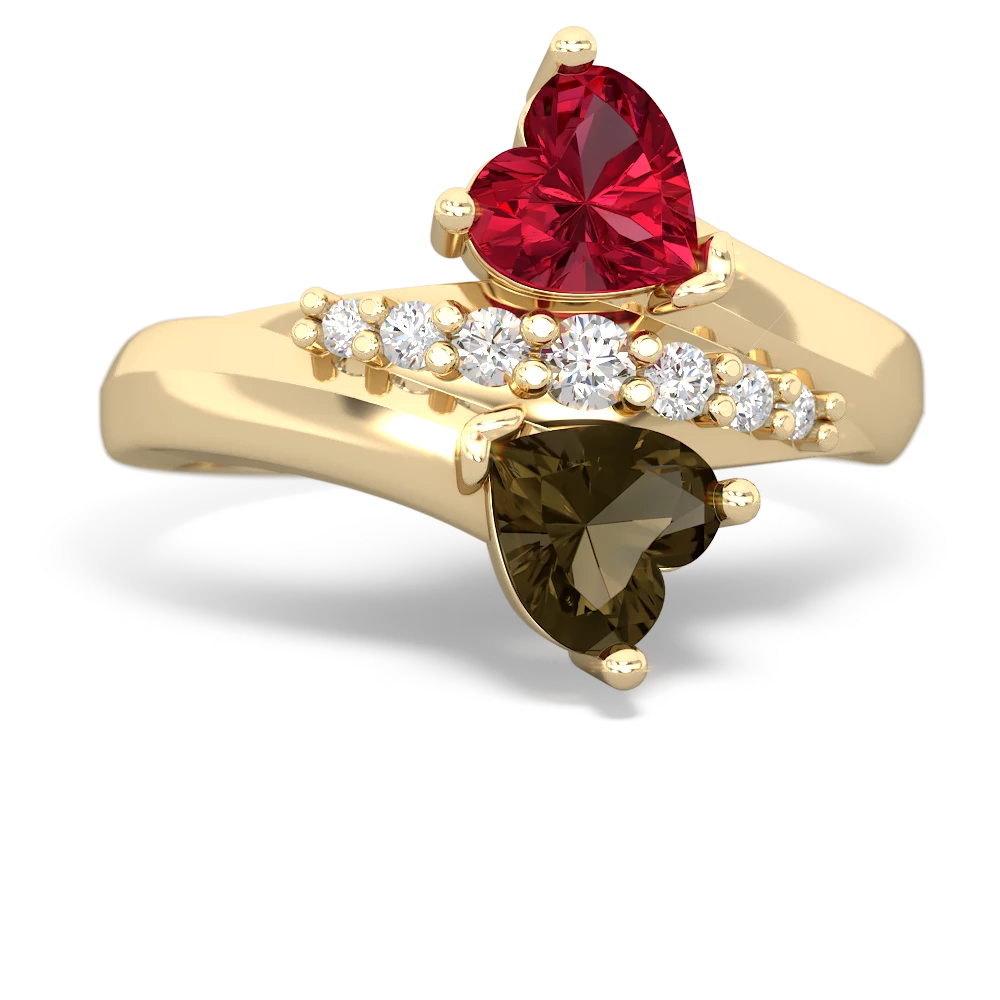 Lab Ruby Heart To Heart 14K Yellow Gold ring R2064