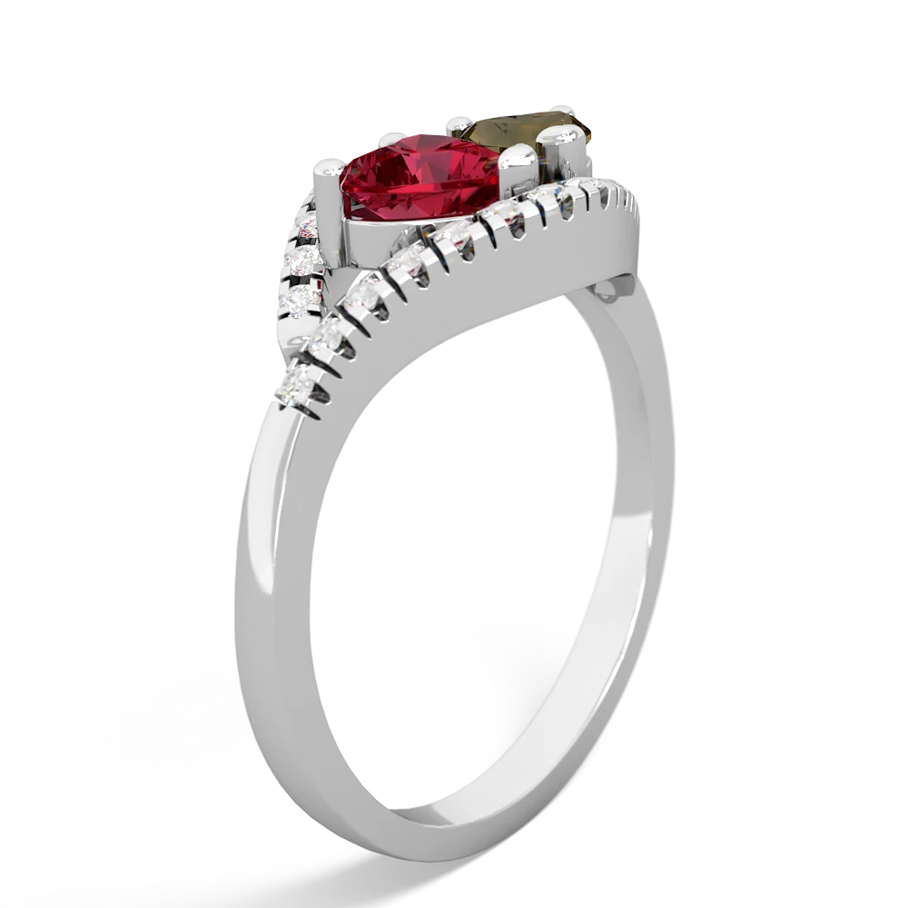 Lab Ruby Mother And Child 14K White Gold ring R3010