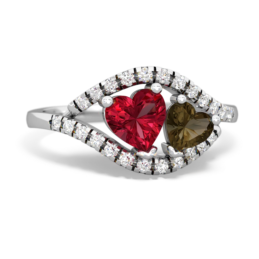 Lab Ruby Mother And Child 14K White Gold ring R3010