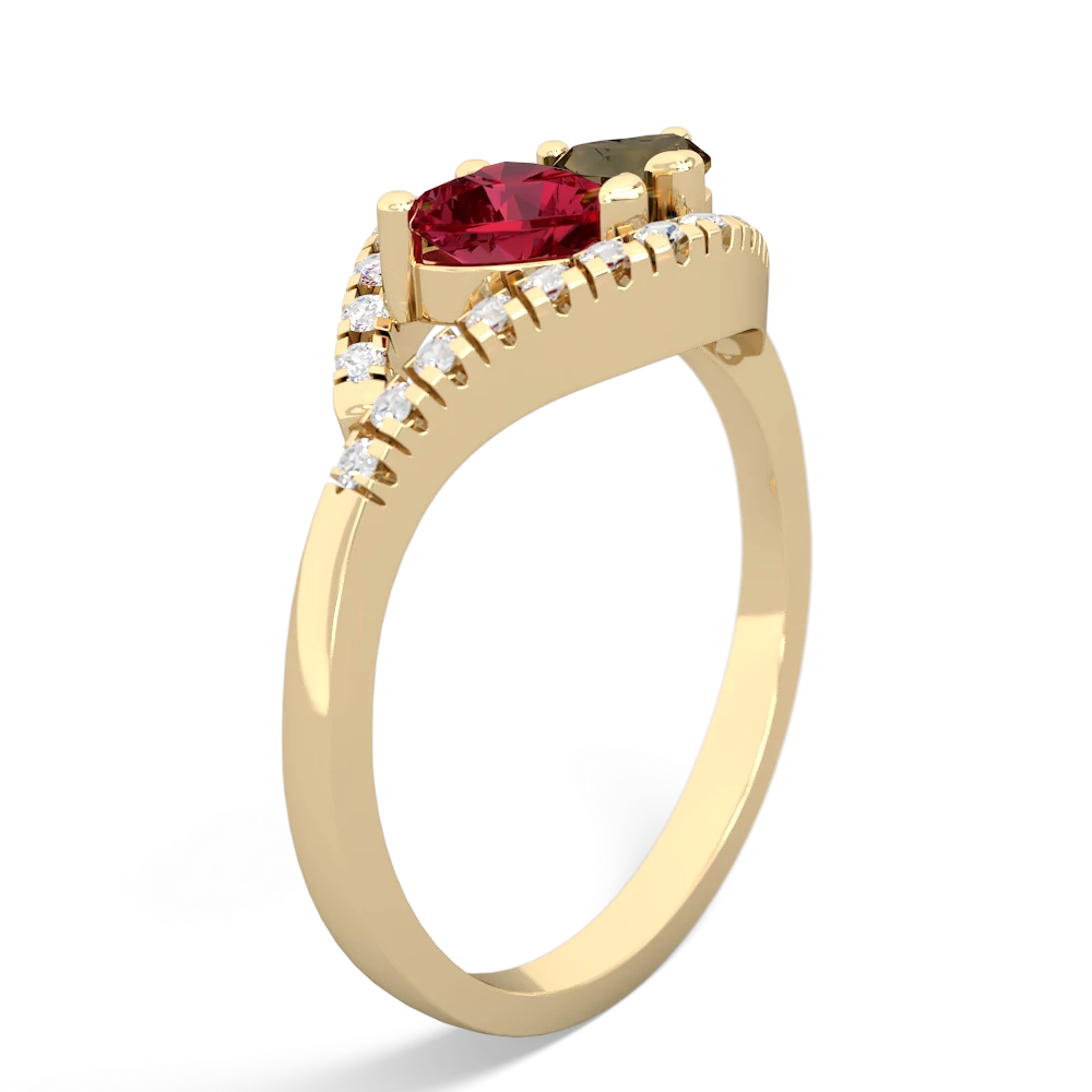 Lab Ruby Mother And Child 14K Yellow Gold ring R3010