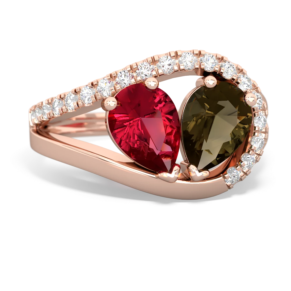 Lab Ruby Nestled Heart Keepsake 14K Rose Gold ring R5650