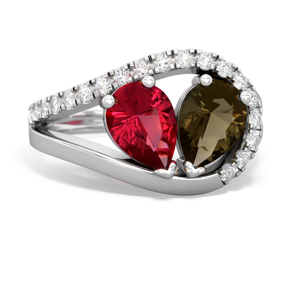 Lab Ruby Nestled Heart Keepsake 14K White Gold ring R5650