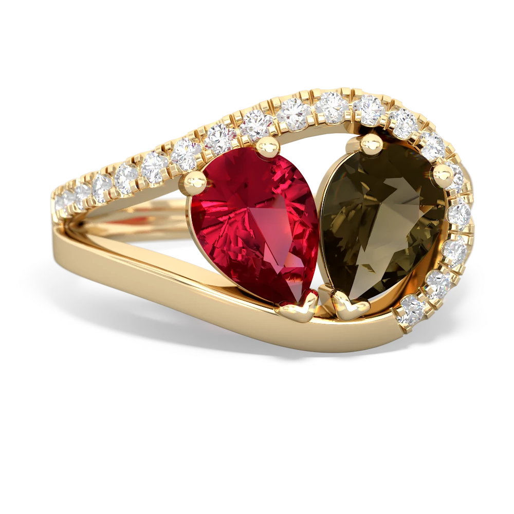 Lab Ruby Nestled Heart Keepsake 14K Yellow Gold ring R5650