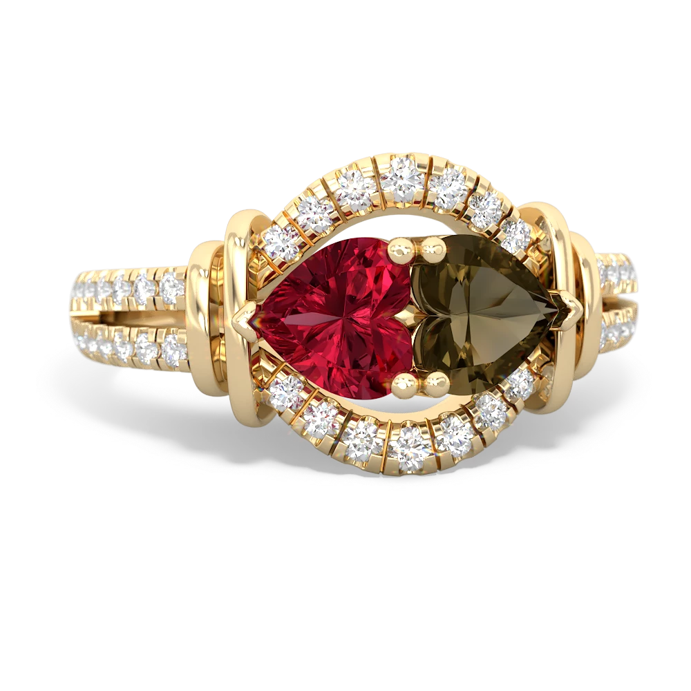 Lab Ruby Art-Deco Keepsake 14K Yellow Gold ring R5630