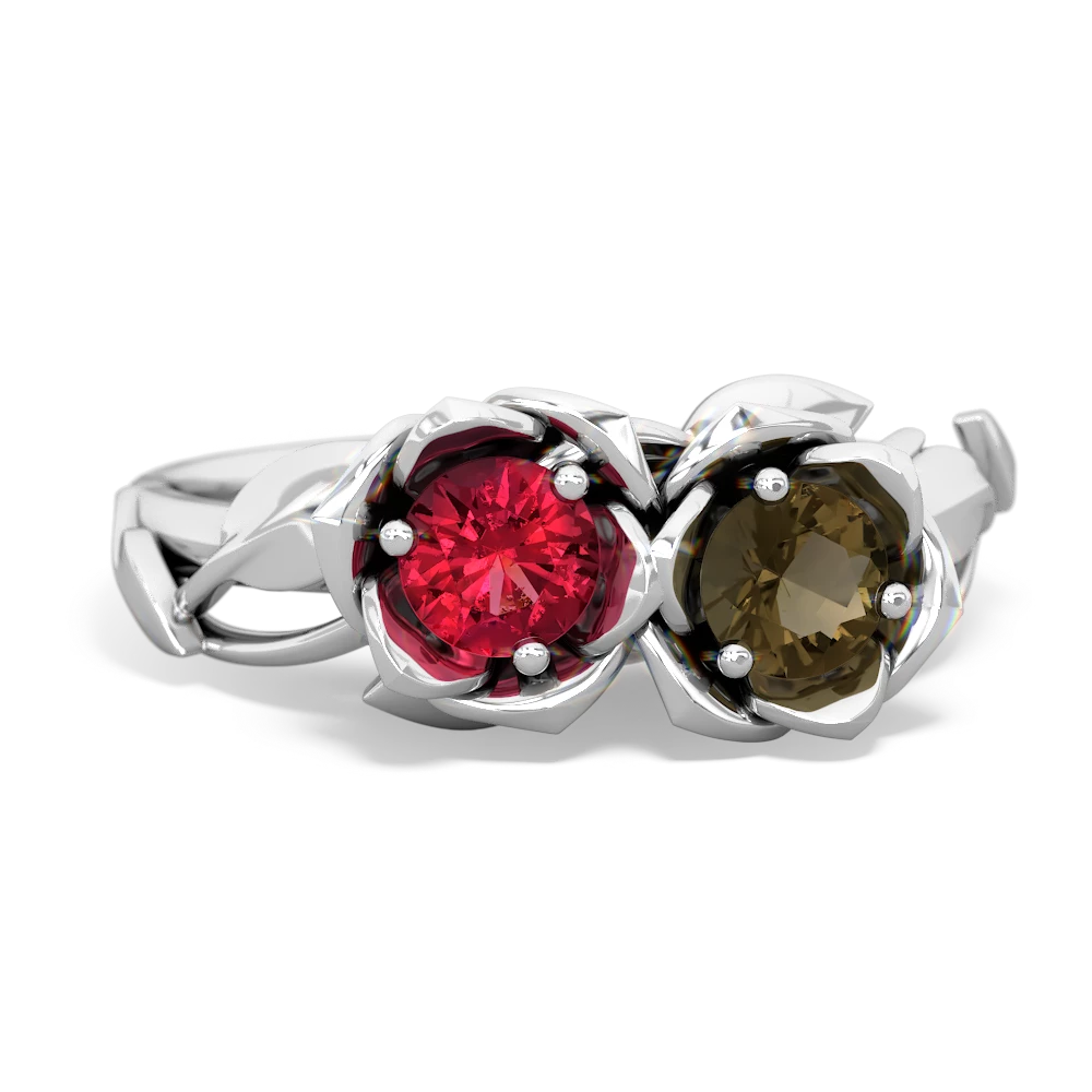 Lab Ruby Rose Garden 14K White Gold ring R5510