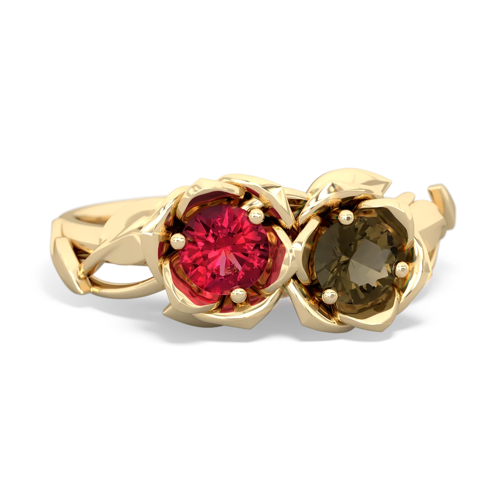 Lab Ruby Rose Garden 14K Yellow Gold ring R5510