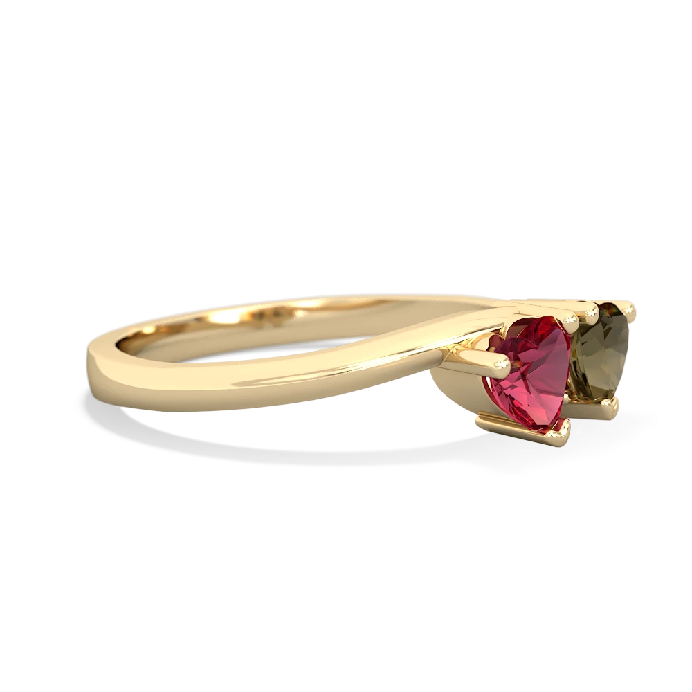 Lab Ruby Sweethearts 14K Yellow Gold ring R5260