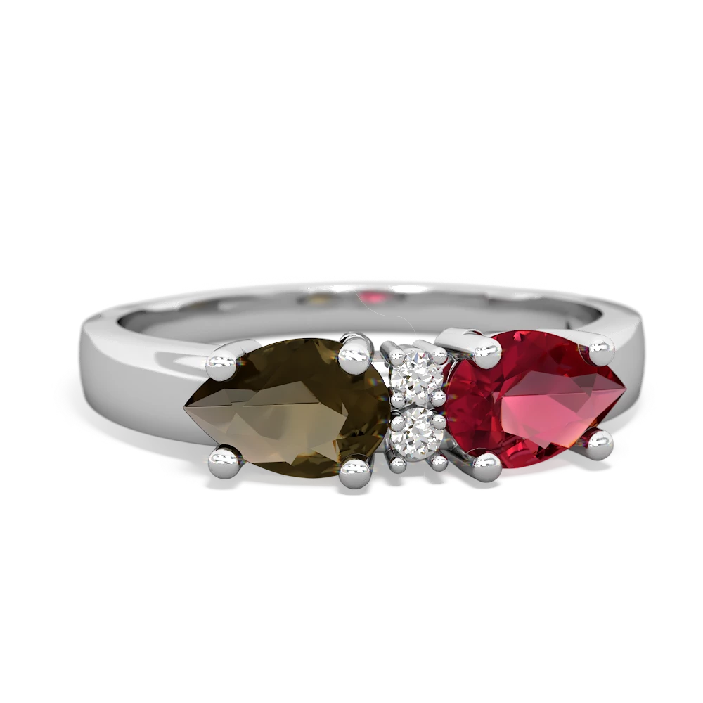 Lab Ruby Pear Bowtie 14K White Gold ring R0865