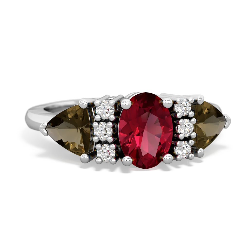 Lab Ruby Antique Style Three Stone 14K White Gold ring R2186