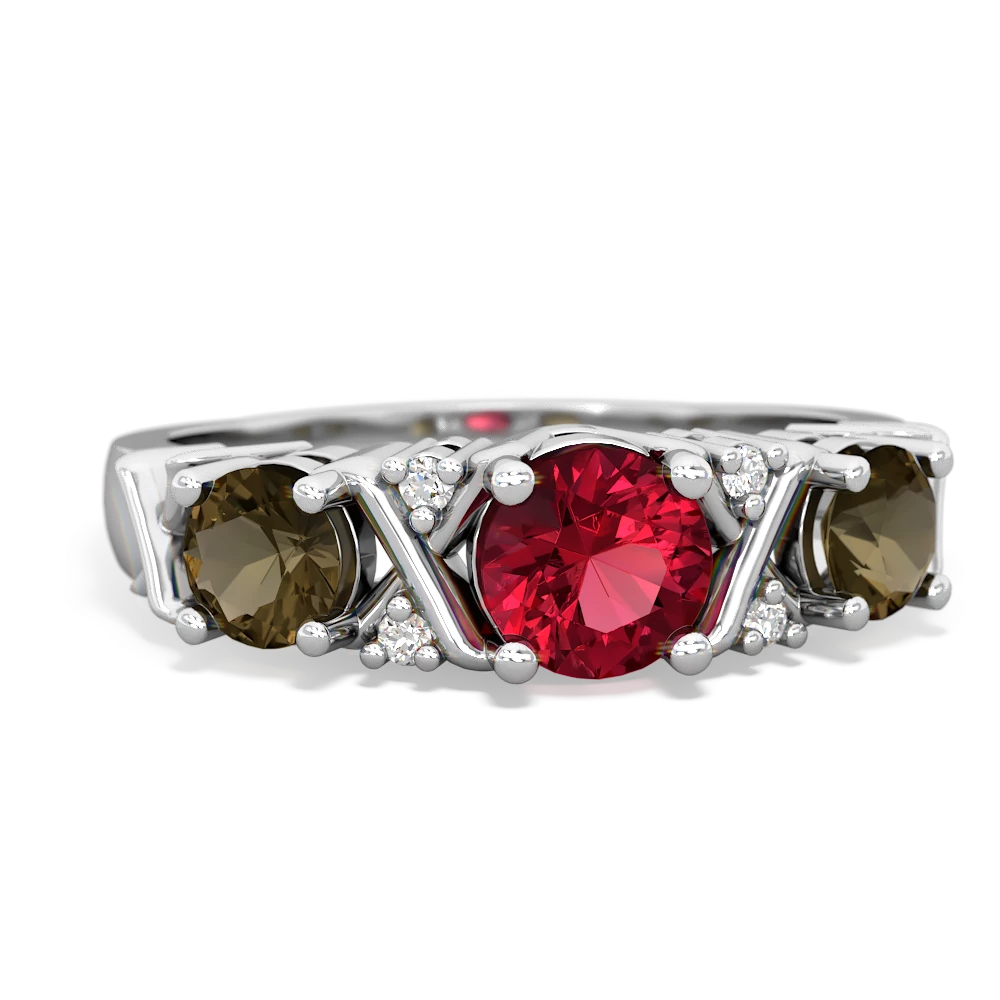 Lab Ruby Hugs And Kisses 14K White Gold ring R5016