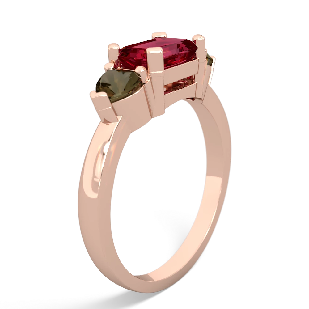 Lab Ruby Three Stone 14K Rose Gold ring R5235