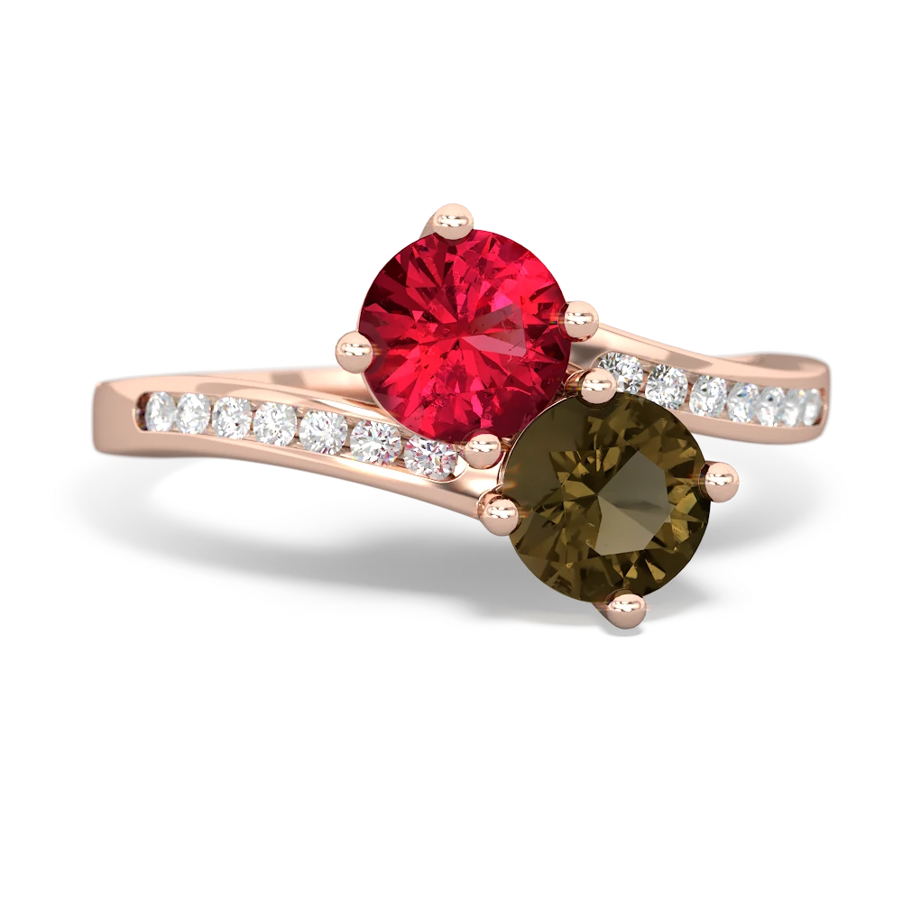 Lab Ruby Channel Set Two Stone 14K Rose Gold ring R5303