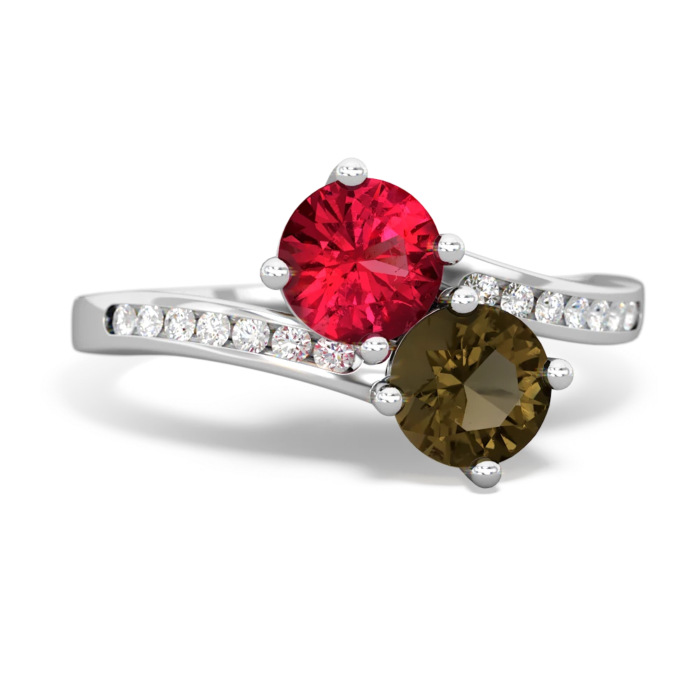 Lab Ruby Channel Set Two Stone 14K White Gold ring R5303