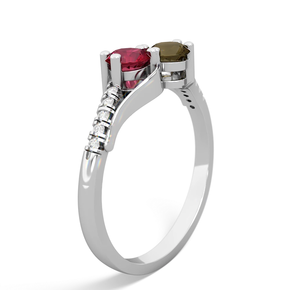 Lab Ruby Infinity Pave Two Stone 14K White Gold ring R5285