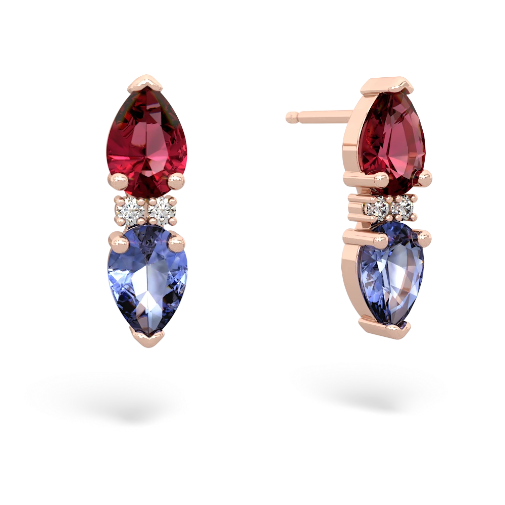 Lab Ruby Bowtie Drop 14K Rose Gold earrings E0865