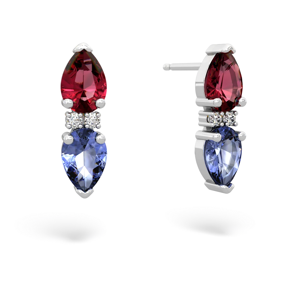 Lab Ruby Bowtie Drop 14K White Gold earrings E0865