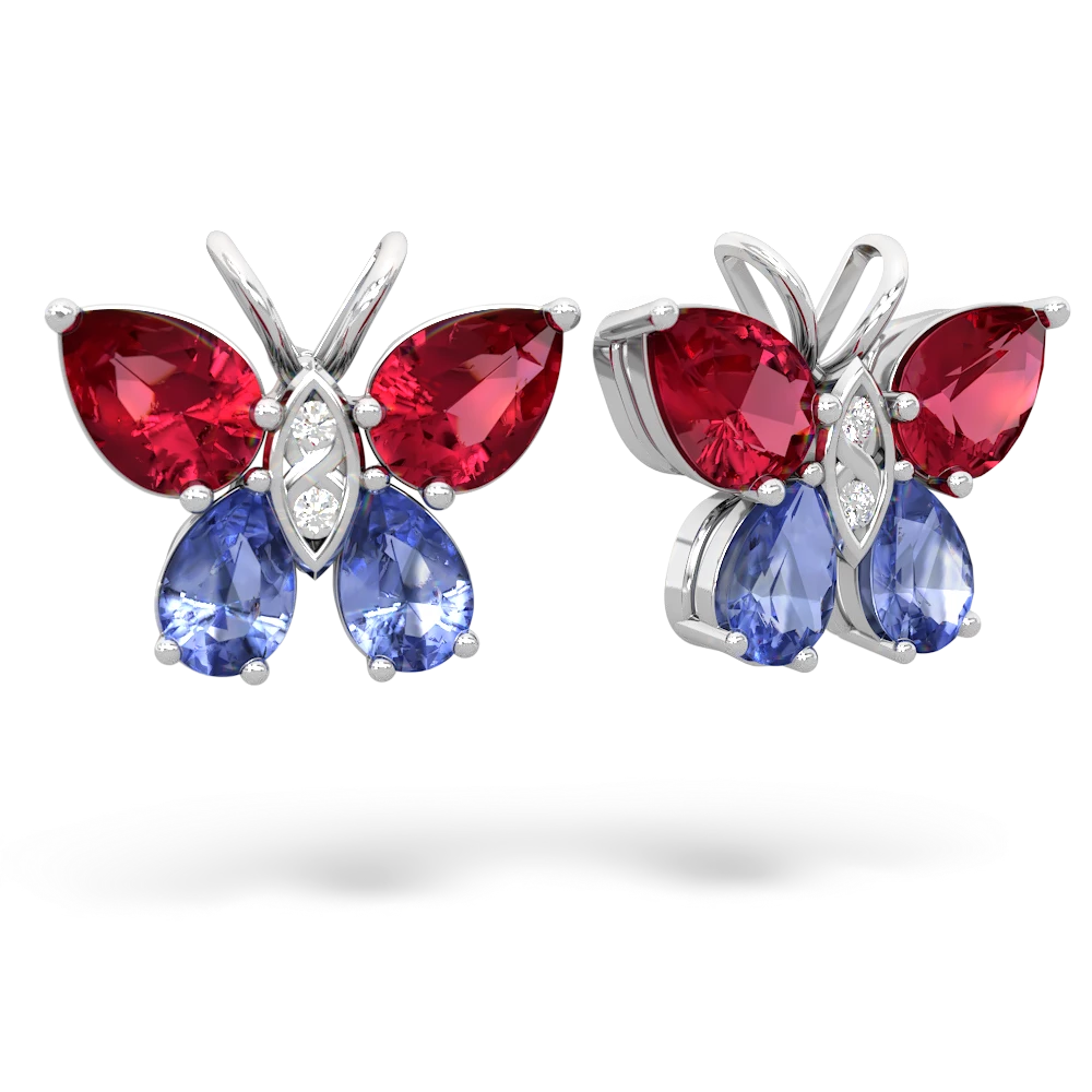 Lab Ruby Butterfly 14K White Gold earrings E2215