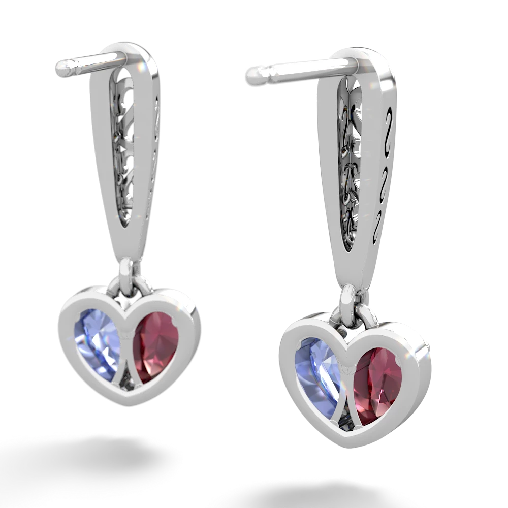 Lab Ruby Filligree Heart 14K White Gold earrings E5070