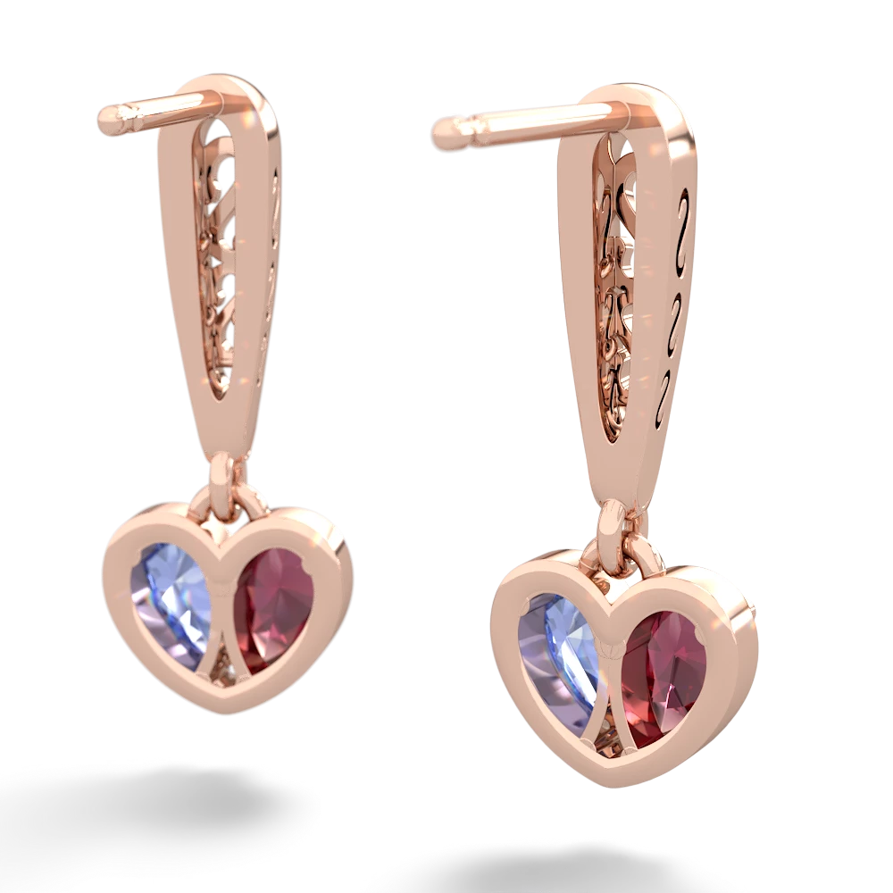 Lab Ruby Filligree Heart 14K Rose Gold earrings E5070