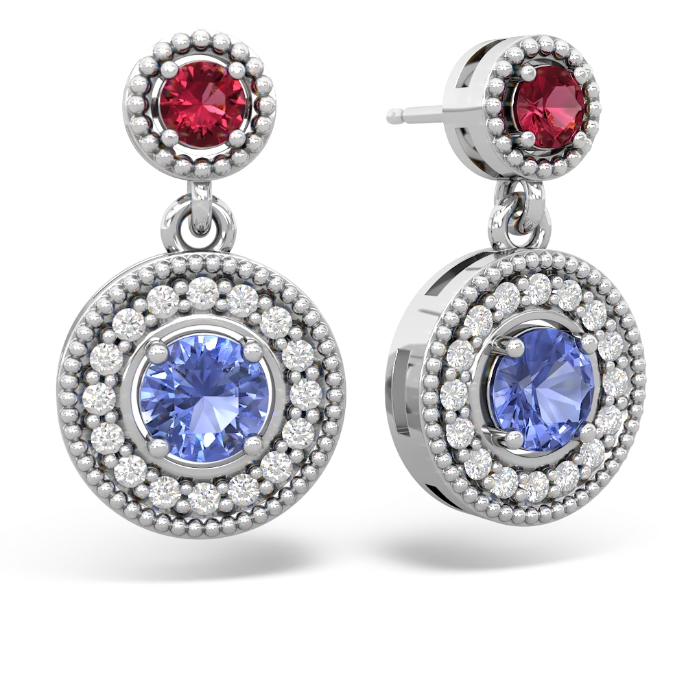 Lab Ruby Halo Dangle 14K White Gold earrings E5319