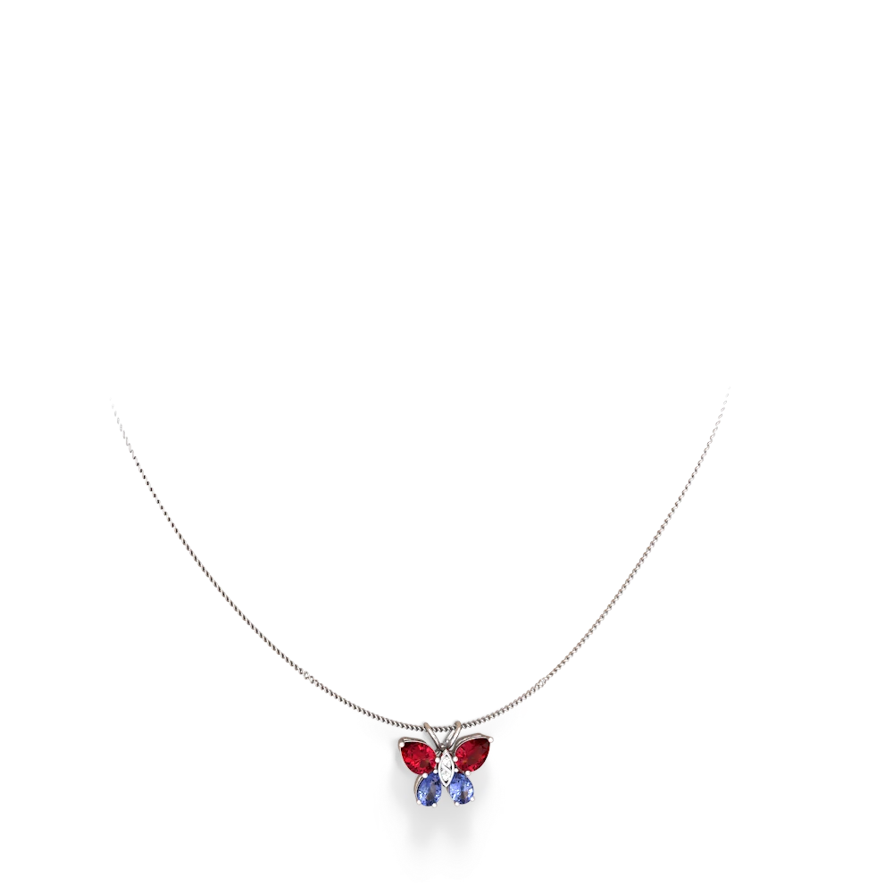 Lab Ruby Butterfly 14K White Gold pendant P2215