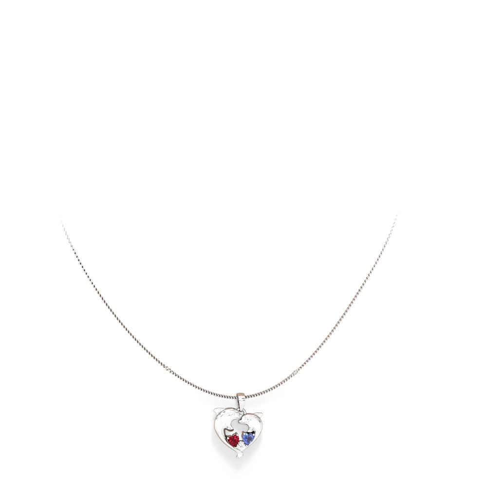 Lab Ruby Dolphin Heart 14K White Gold pendant P5820