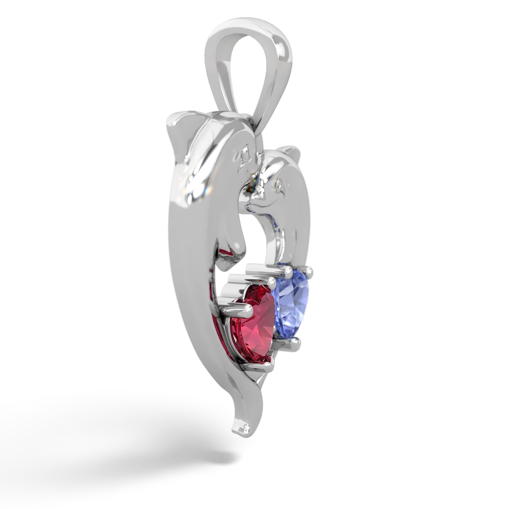 Lab Ruby Dolphin Heart 14K White Gold pendant P5820