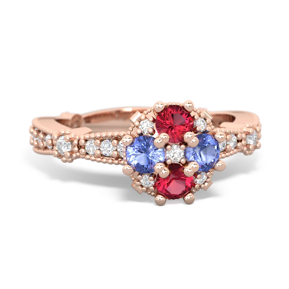 Lab Ruby Sparkling Tiara Cluster 14K Rose Gold ring R26293RD